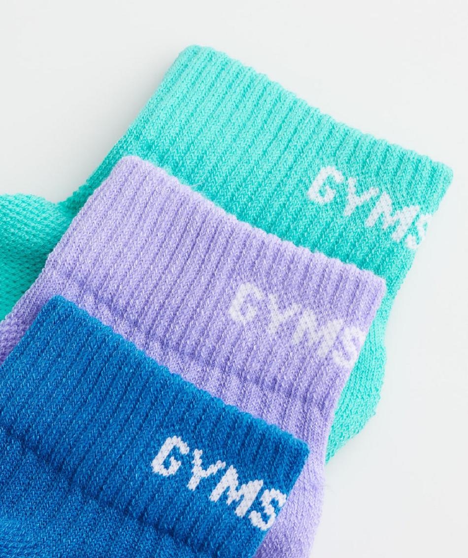 Calcetines Gymshark Jacquard Quarter 3Pk Mujer Turquesa Claro Azules Moradas Azules | CO 3120AHK